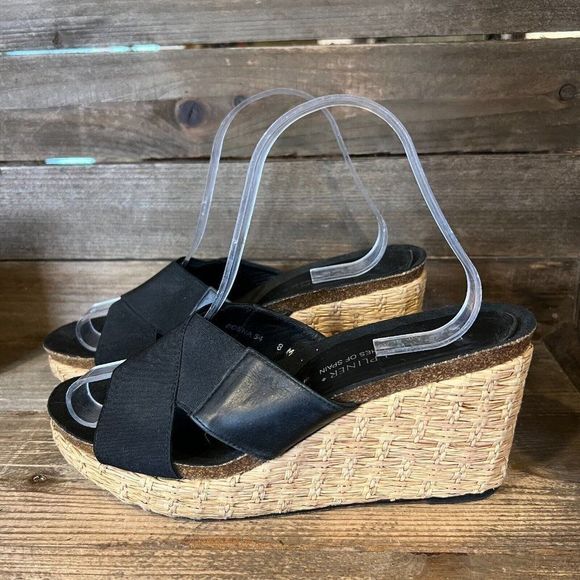 Womens Donald J Pliner Black Strappy‎ Leather Wedge Espadrille Sandals Size 8 M - Picture 2 of 6